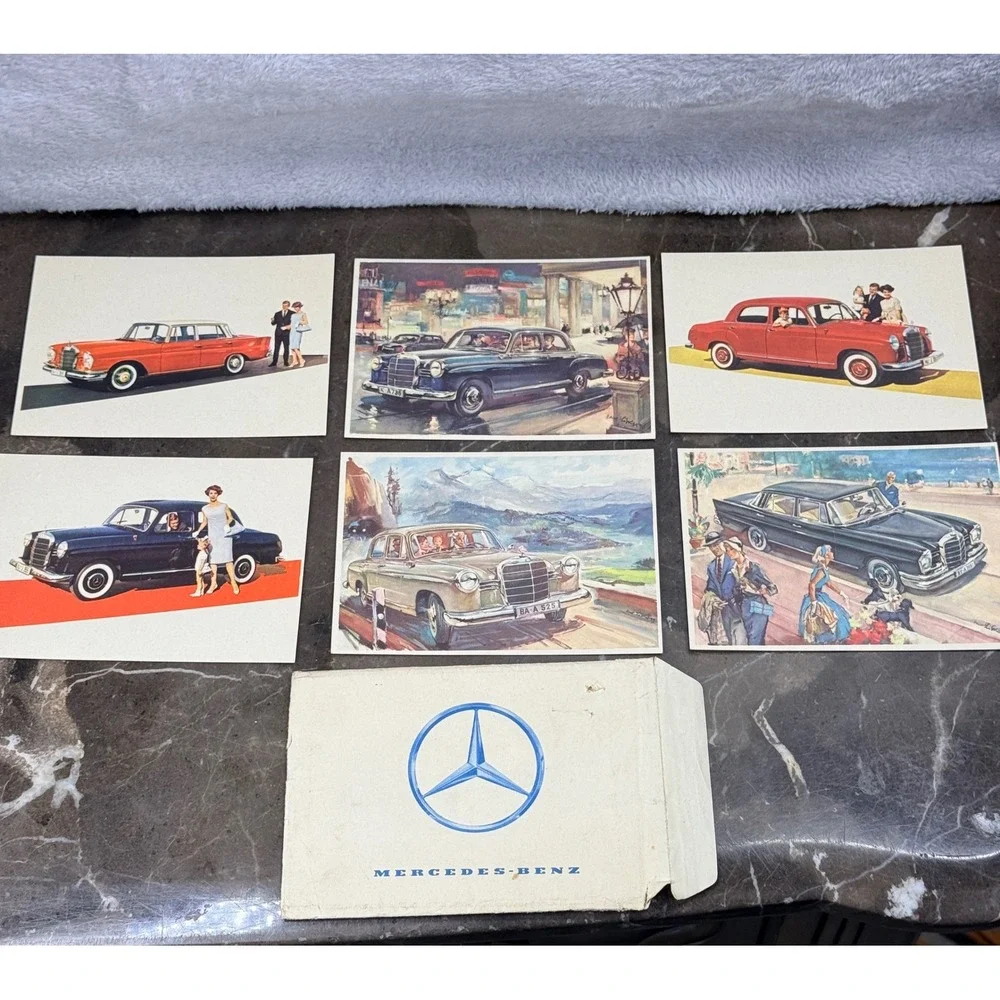 Mercedes-Benz Vintage Postcard Set 6pc Multicolor Classic Car Art
